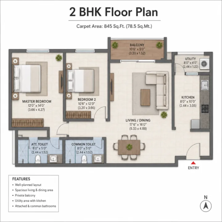 Purva Sanna Amanikere 2 BHK floor plan layout